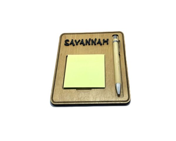 Post-it houder met gegraveerde pen